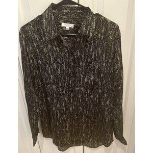 NWT Equipment Femme Womens Size M 100% Silk Long Sleeve Button Down Black Celery